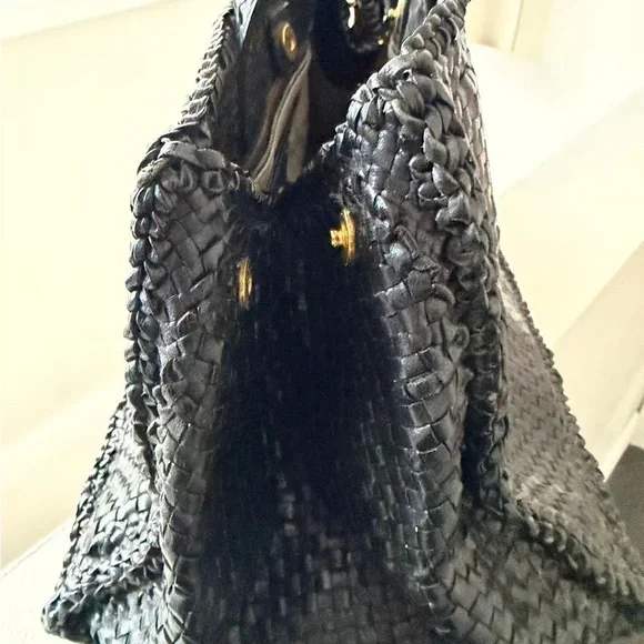 Prada Black Leather Woven Tote Bag - Picture 7 of 11
